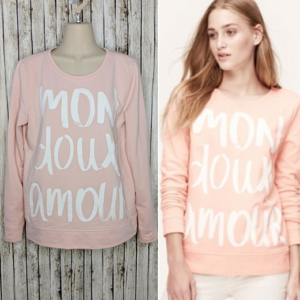 LOFT Pink Sweatshirt with White French Print